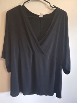 Black Glitter V-Neck 3/4 Sleeve Top size 2x