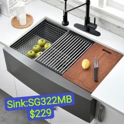 Black Stainless Steel Farmhouse Kitchen Sink 33 Inch Apron Front Curved Workstation Farmhouse Sink Stainless Steel 16 Gauge Single Bowl Gunmetal Matte