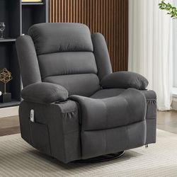 0968 Rocker Recliner Chair with Heat and Massage, 360° Swivel Nursery Rocking Chairs for Adults, Oversized Recliner Single Sofa Seat with Cup Hol