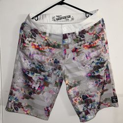 Vans men's shorts grey pink floral Vanphibian Swim Trunks Sz 30