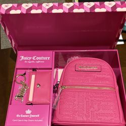 Juicy Couture Pink Diamond Backpack/Card Case/ Keychain Gift Set 
