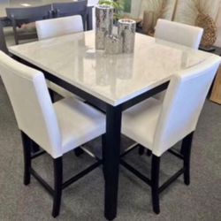 5Pc White High counter Dining Table Set 