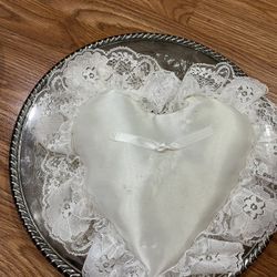 Heart Shaped Satin And Lace Ring Bearer Pillow For Weddings 