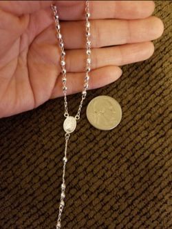 925 Italy Sterling Silver Dainty Diamond Cut Beads Rosary Necklace for Women 19" Plata 925 Rosario Para Dama 19"