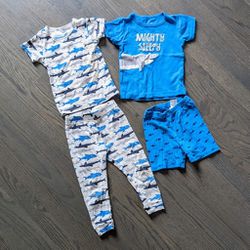Cutie Pie Dreamers Baby Boy Pajamas 4-Piece Set, Shark, 24 Months