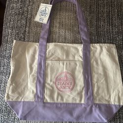New Trader Joe’s Large Pastel Lavender Canvas Tote Bag