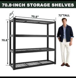70.8-Inch Black Metal Storage Shelving Unit