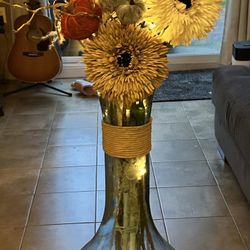 3ft Glass Blue Vase With Flowers Included 