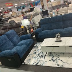 🔥CRAZY DEALS FURNITURE SALE ‼️GORGEOUS NAVY BLUE SOFA &LOVESEAT SET 45% OFF 🚨💥