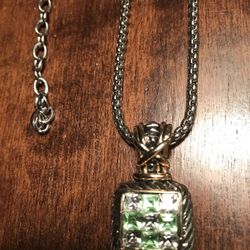 Necklace  Light  Green Clear Rhinestones Gold Silver Tone Pendant 