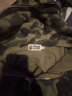 green camo bape zip up hoodie