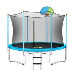 8ft Trampoline With Basketball Hoop And Ladder  Active] Let safe jumping exercise improve kids' coordination, balance, and cardiovascular h
