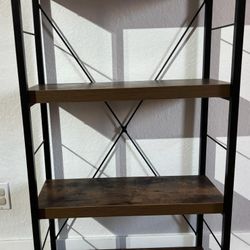 Acme Furniture 43" Decorative Bookshelf Oak: Scandinavian Style, Metal Frame, Open Back, 4-Tier Storage