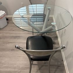 Glass Top Round Table And 2 Chairs