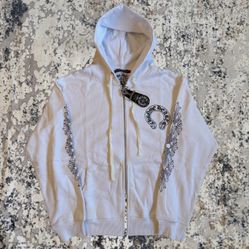 Chrome Hearts Floral Cross Zip Hoodie 'White'