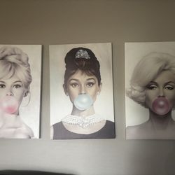 Pop Art Canvas Set – Marilyn Monroe, Audrey Hepburn, Bardot