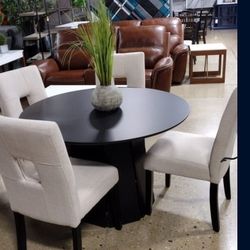 5 PC Black White Round Dining Set (New)
