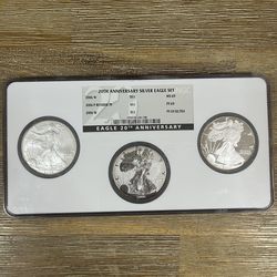 2006 American Eagle 20th Anniversary 3-coin set graded by NGC.