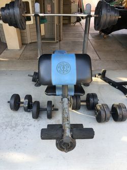 Golds Gym Bench + Weights