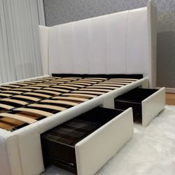 White Bonded leather king 4 Storage Drawers Bed Frame 