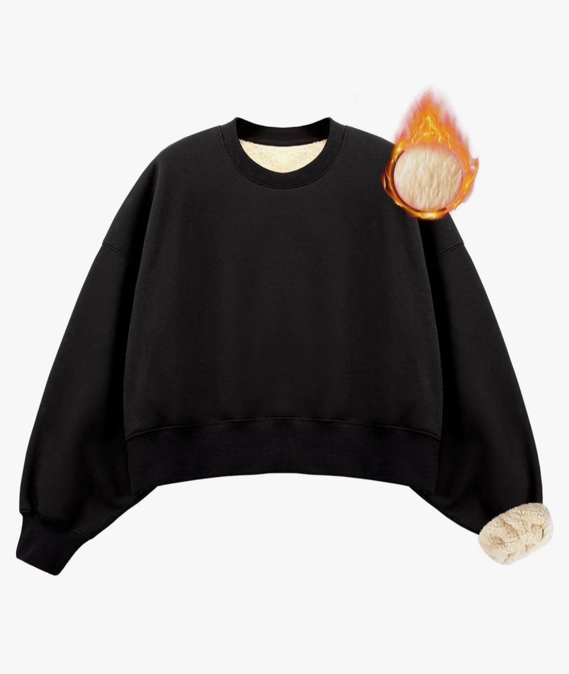 size XL Sherpa Fleece Sweatshirts for Women: Crewneck sweatshirt Cropped Sherpa Lined Pullover Crop Sweater Warm Winter