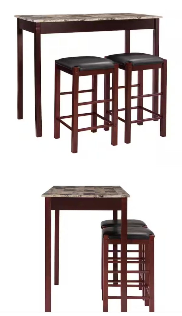 Tahoe 3 Pc Rectangular Espresso Faux Marble Top Counter Table Set