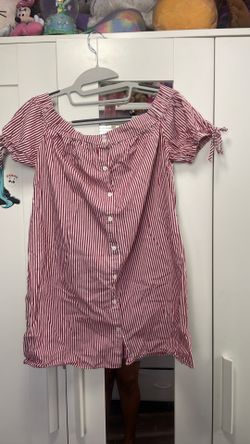 Red and white stripped button up shirt size: large