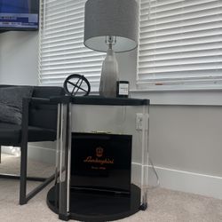Acrylic Side Table/black Glass Inlay 