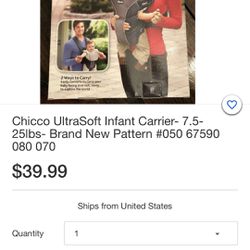 New never used chicco ultrasoft infant carrier