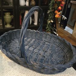 Large Vintage blue oval basket with handle
