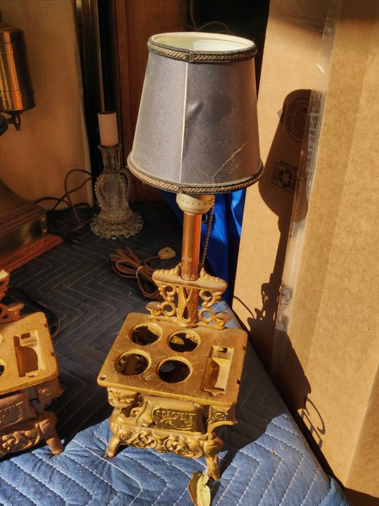 Vintage Custom Made Crescent Cast Iron Toy Stove Lamp