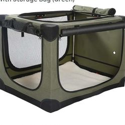 30-Inch Collapsible Travel Dog Crate, Portable 4-Door Soft Kennel for Medium to Large Dogs, Chew-Proof Mesh Windows, Indoor/Outdoor Use, Foldable, wit