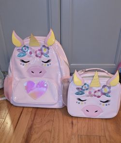 Pink Unicorn Backpack and Matching Lunch Box and Minnie Mouse Soft Lunch Box