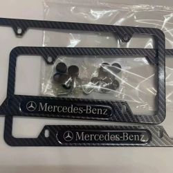 2 Pcs. Carbon Fiber Style Texture License Frame Plate Cover Sport For Mercedes-Benz and Tire  Caps