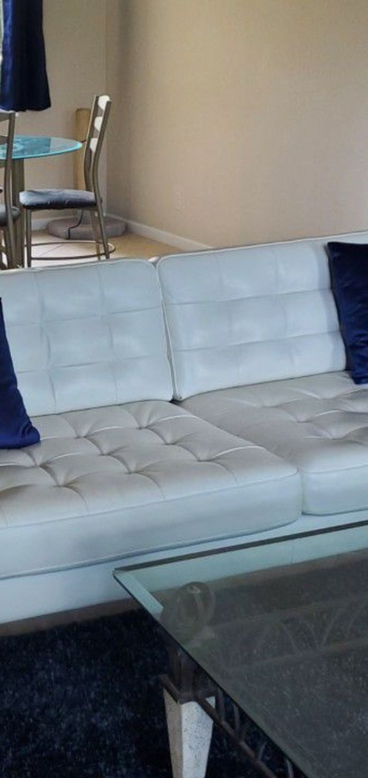 Two White Leather Couches