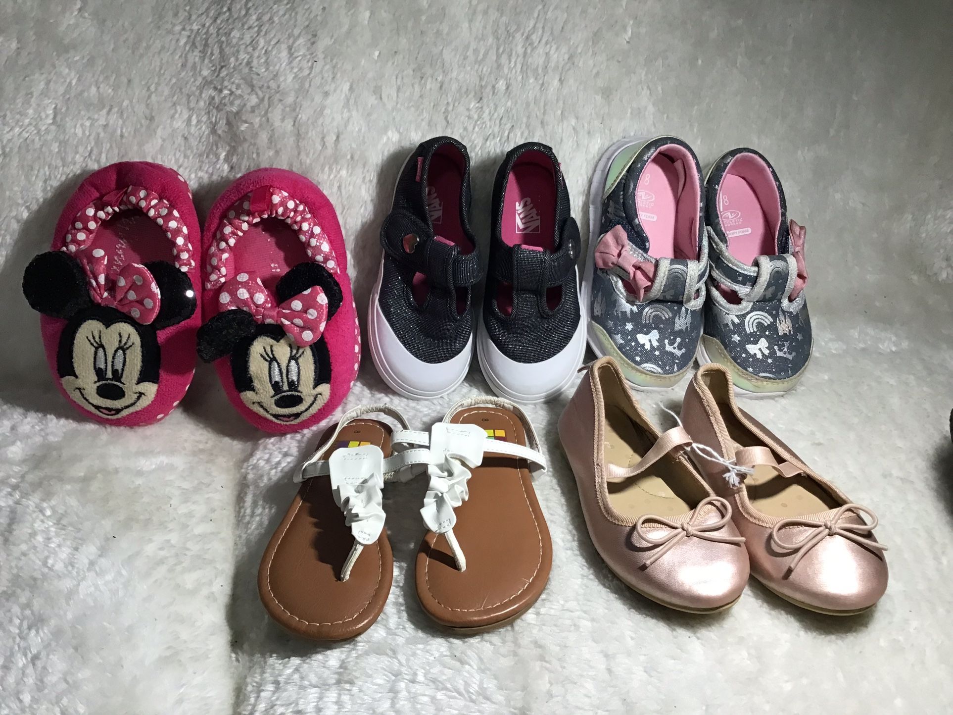 Girls Shoes Size 8 >VANS *ATHLETIC WORK *CAT & JACK *minnie Slippers *SANDALS ALL $30