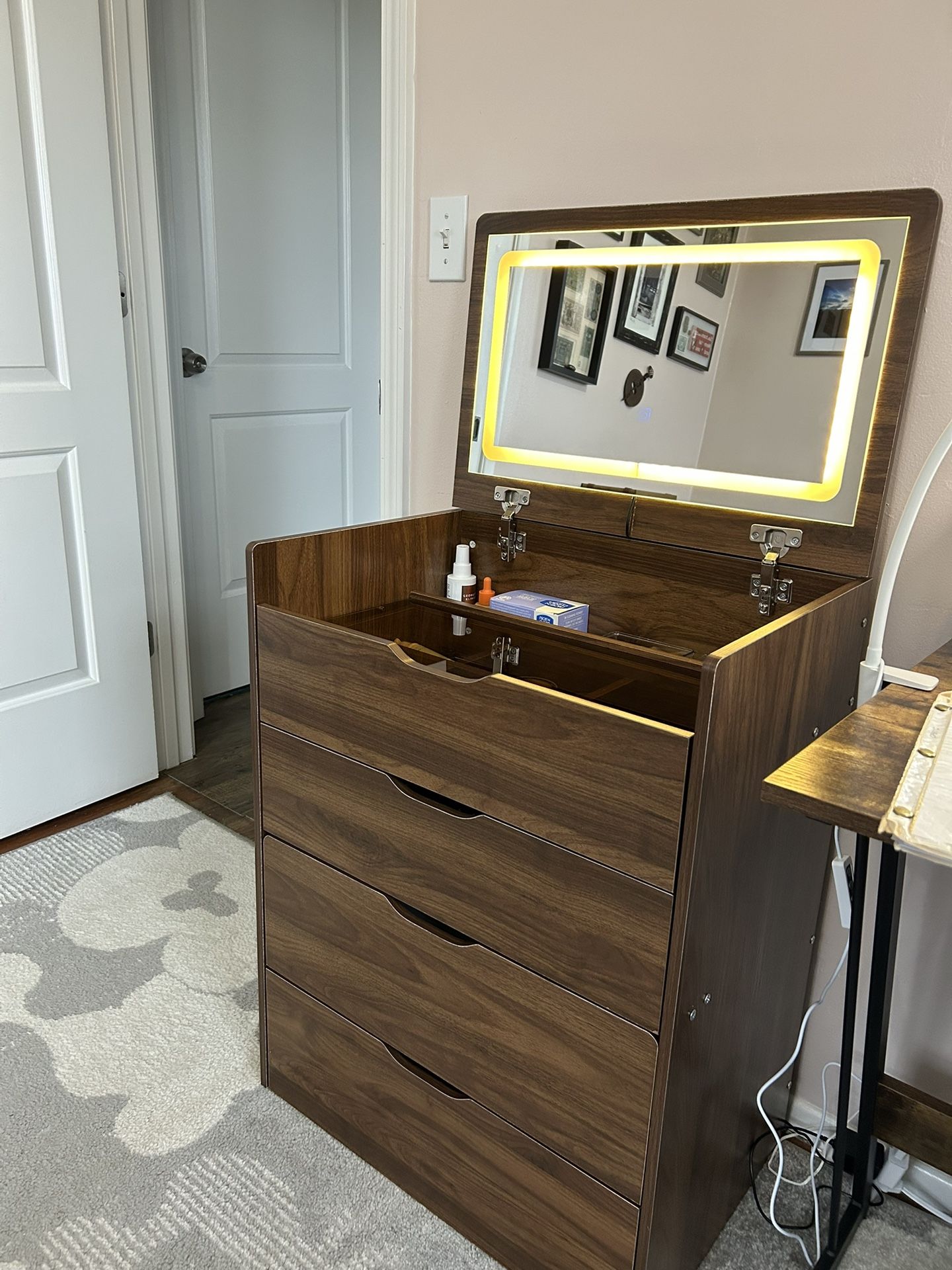 3 In 1 Vanity Desk With Flip Top Mirror
