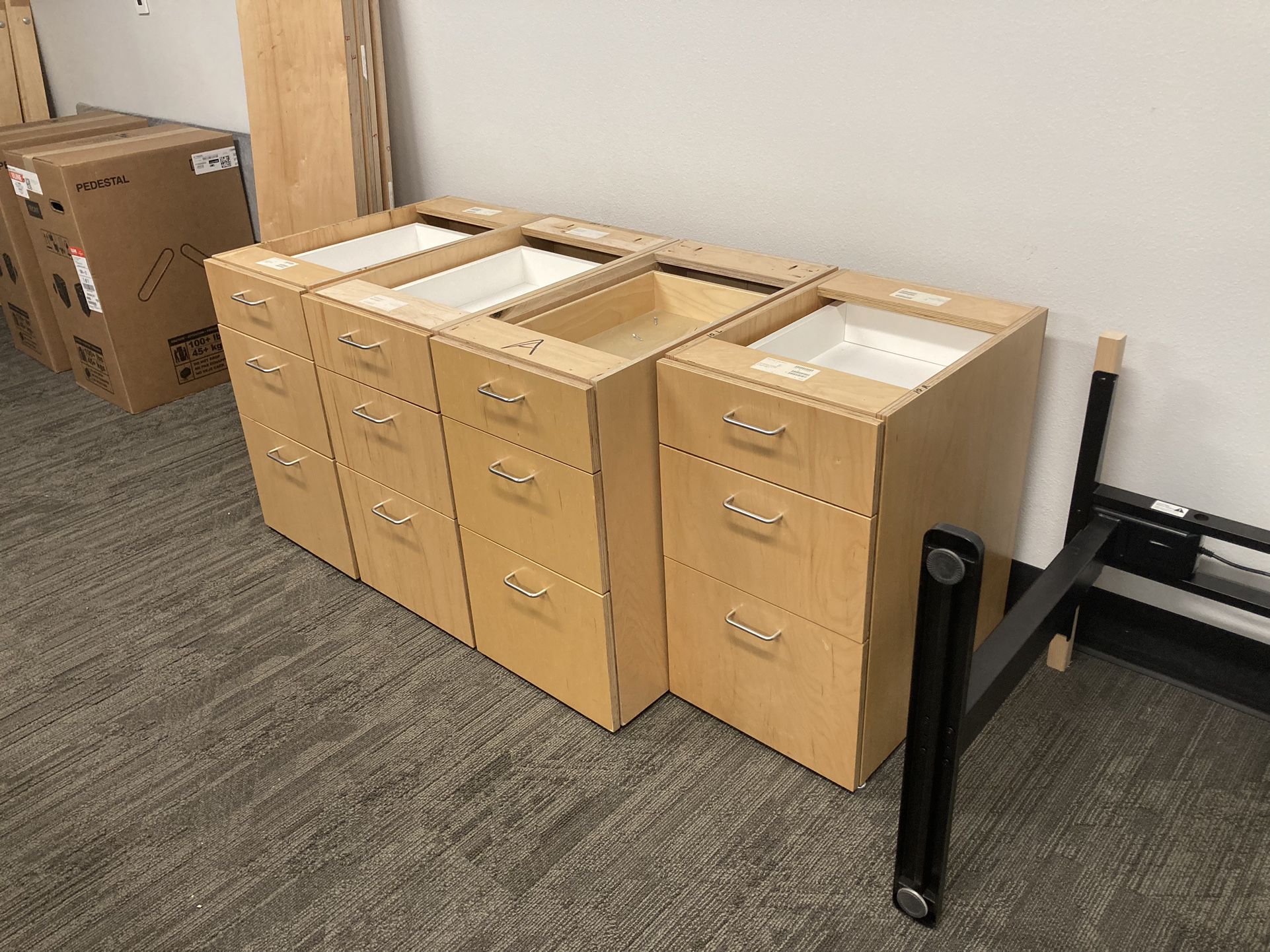 Four - 3 Drawer, Wood File Cabinets 