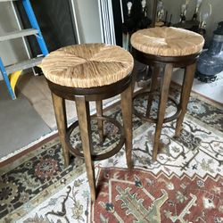 Pair Of Rush Swivel Barstools