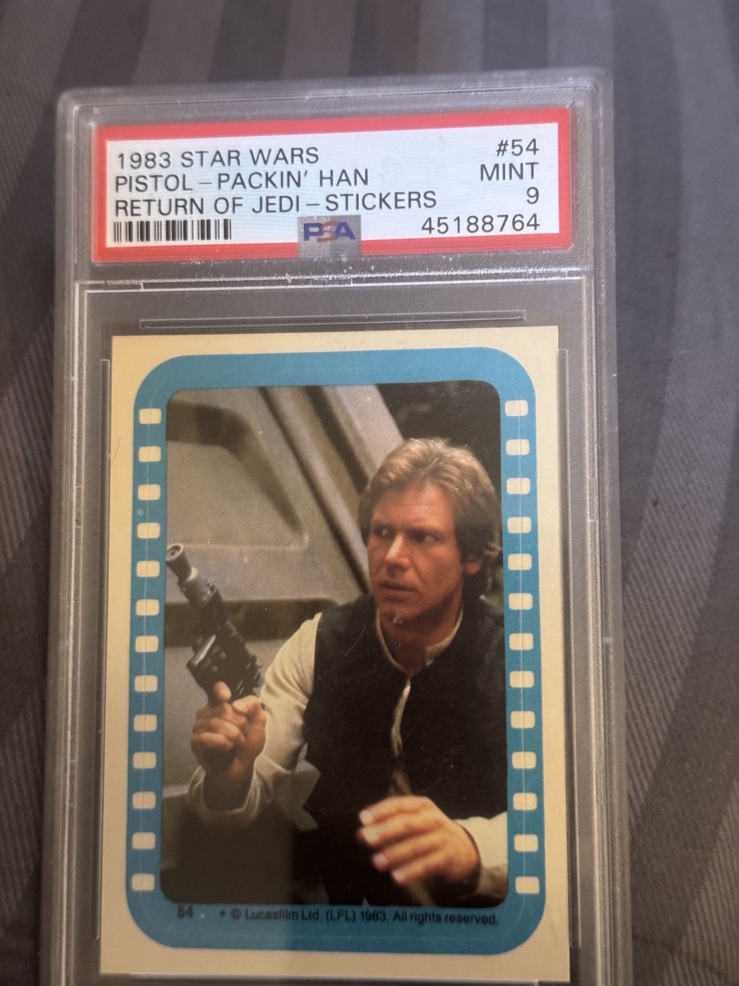1983 Star Wars Return Of The Jedi Stickers #54 Pistol Packin’ Han PSA 9