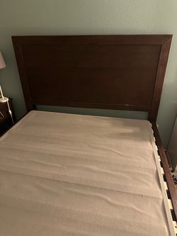 Queen Dark Wood Bed Frame with Storage & night stand