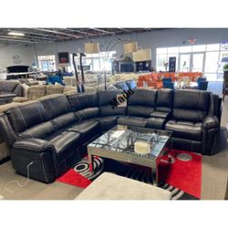 BLACK Air Leather Power Modular Recliners Sectional Sofa w/ USB
