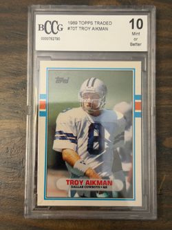 🏈 Troy Aikman BCCG 10 Rookie Card – 1989 Topps Traded #70T – Dallas Cowboys RC