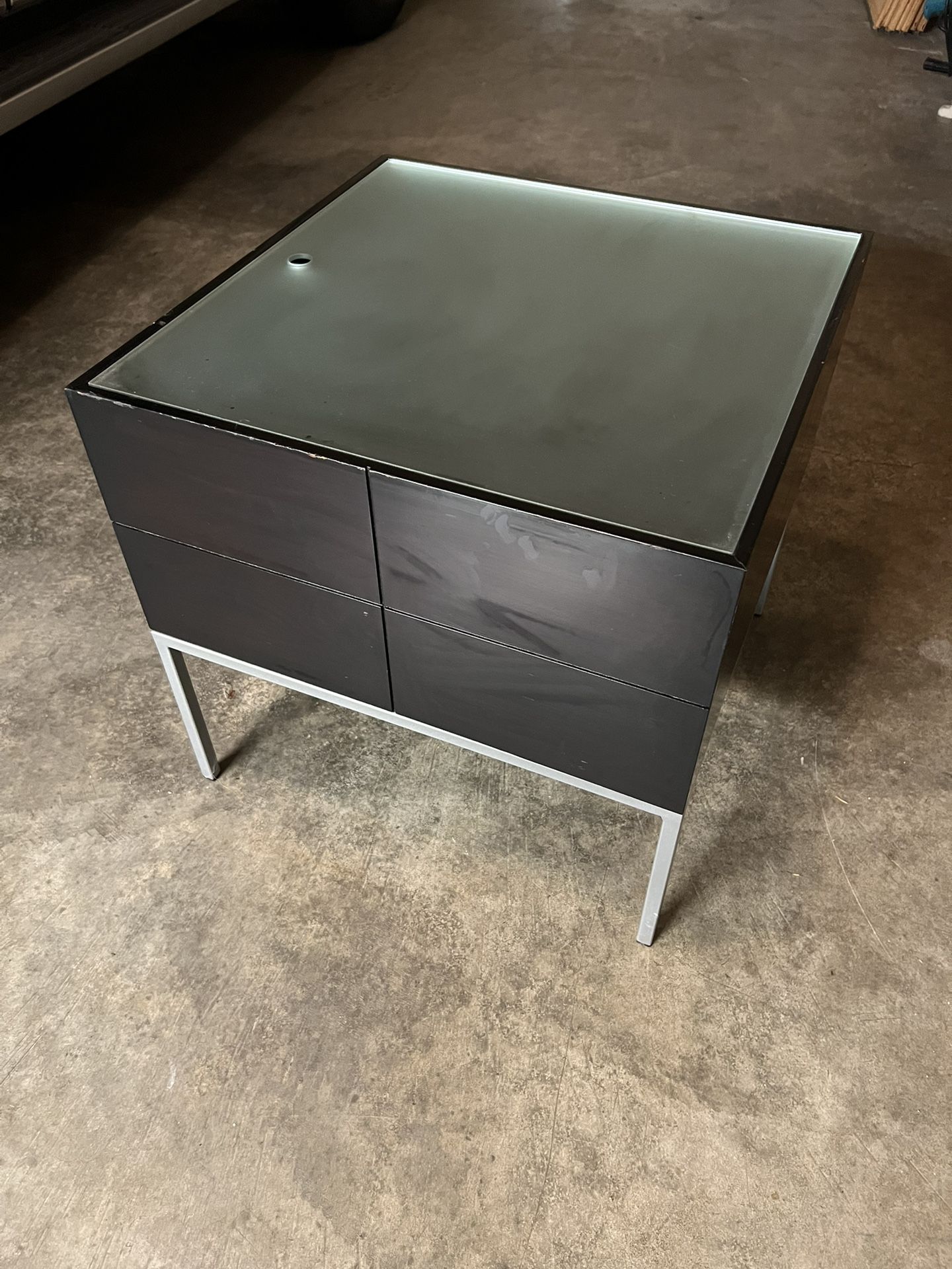 Glass Top Side Table w/ Storage