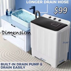 😀 30Lbs Capacity Portable Washing Machine Nictemaw Twin Tub Compact Laundry Machine with Built-in Drain Pump, Washer and Spin Dryer Combo 