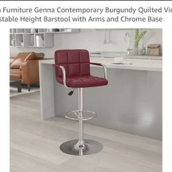 Flash Furniture Genna Contemporary Burgundy Quilted Vinyl Adjustable Height Barstool with Arms and Chrome Base