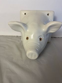 White Ceramic Pig Wall Mount Towel Holder Apron Holder