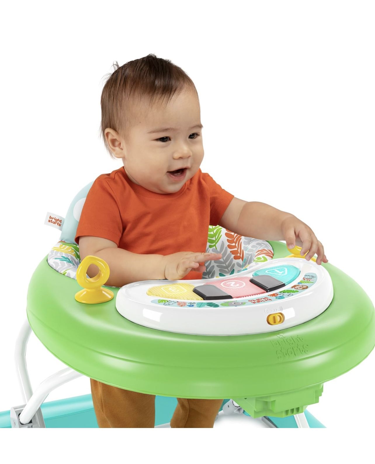 Bright Starts Tiny Trek 2-in-1 Baby Activity Walker with -Toy Station, Adjustable Height and Easy-Fold Frame, Jungle Vines Age 6 Months+