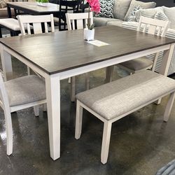 Farm House Style Dining Room Table 4 Chairs Bench 