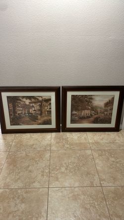 Set of 2 Framed European Village Prints